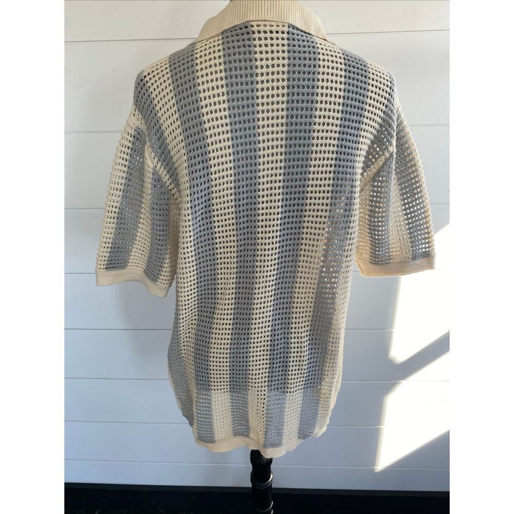 Massive Luxury Shirt Men’s Crochet Knit Button Down Collared New Ivory Beige L - Picture 7 of 13